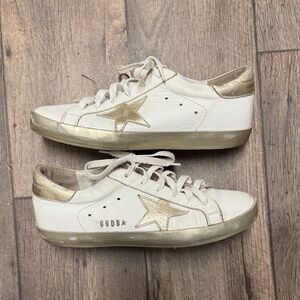 Golden Goose Women's Cream and Gold Star Sneakers